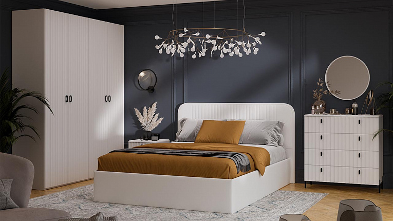 Спальный гарнитур Тиффани Трия №3 Белый Жемчуг / Белый софт