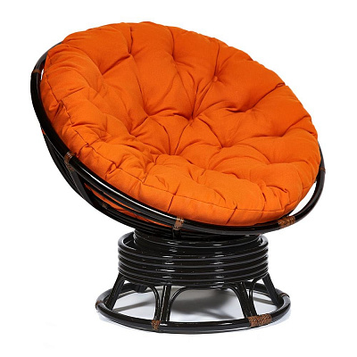 Кресло-качалка PAPASAN / ПАПАСАН 23/01 W с подушкой Antique brown ткань оранжевый